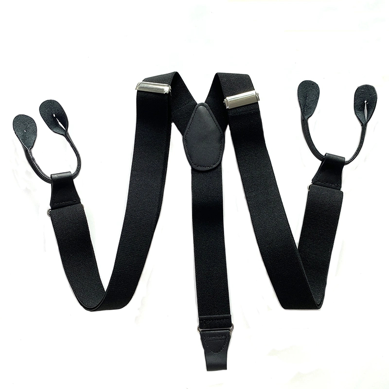 Custom Logo Black Y Shape 3.5 Cm Leather Button Strap Elastic Braces Suspender Belt for Men