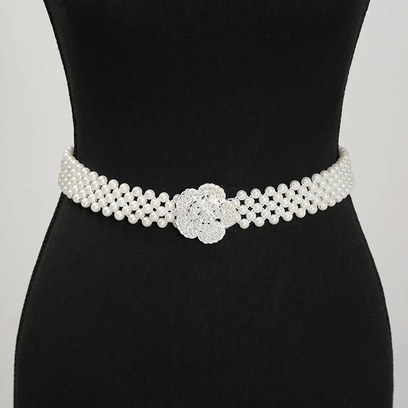 Ladies Pearl Fashion Diamond Flower Weave Rhinestone Temperament Waist Chain Decoration