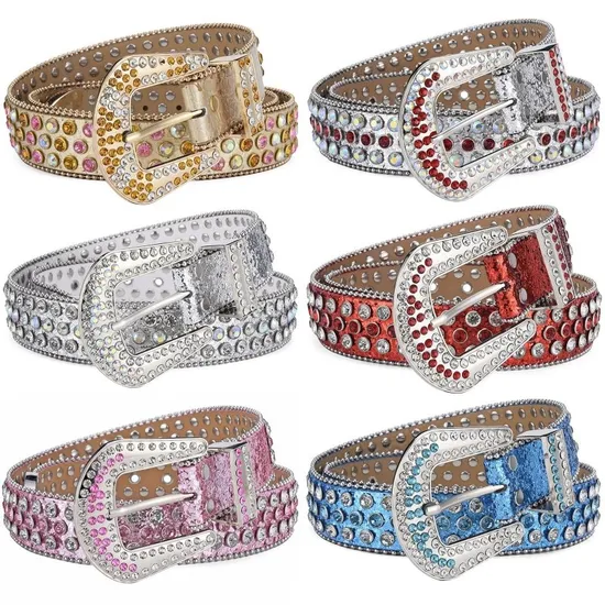 Ceinture brillante rouge Bling Ceinture en cristal à chaîne complète Ceinture cloutée en strass avec diamants