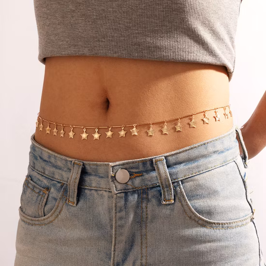 Boho Gold Color Multilevel Star Moon Butterfly Pendant Long Waist Chain